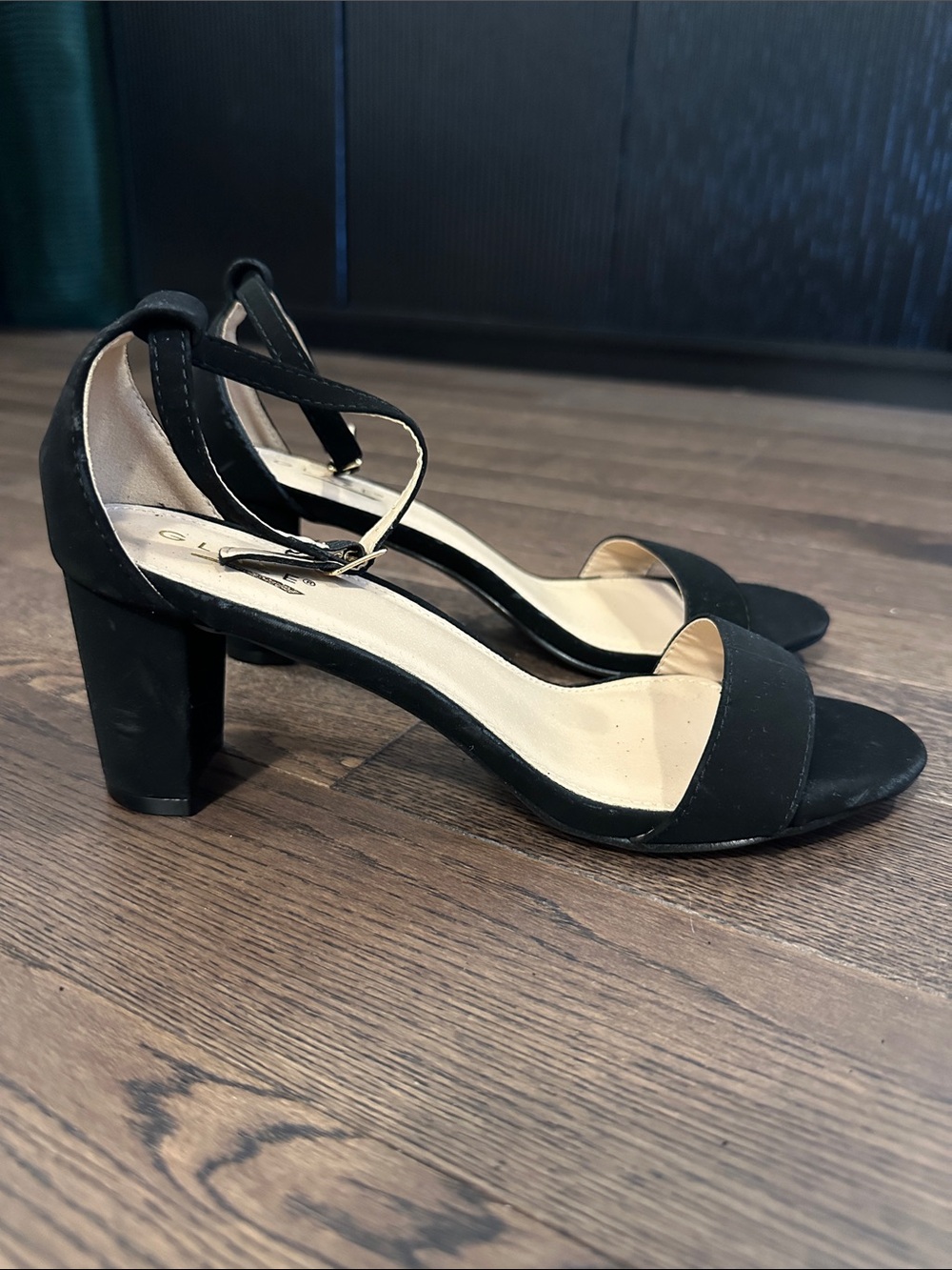 Glaze Black Open-Toe Block Heel Sandals with Ankle Strap
